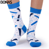 Bonas Geometry 3D Print Socks Women Wedding Gift Casual Cotton Hosiery Meia Colorful Men's Business Sox Hot Sale Christmas Socks