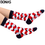 Bonas Geometry 3D Print Socks Women Wedding Gift Casual Cotton Hosiery Meia Colorful Men's Business Sox Hot Sale Christmas Socks