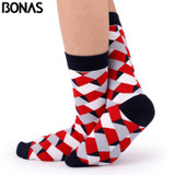 Bonas Geometry 3D Print Socks Women Wedding Gift Casual Cotton Hosiery Meia Colorful Men's Business Sox Hot Sale Christmas Socks