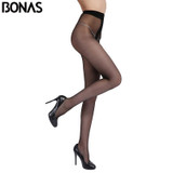 BONAS Large Size Black Nylons Lady Tights Summer Women T Crotch Elasticity Seamless Pantyhose For Girls Thin Solid Color Female