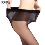 BONAS Large Size Black Nylons Lady Tights Summer Women T Crotch Elasticity Seamless Pantyhose For Girls Thin Solid Color Female