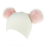 Bnaturalwell Fashion Baby Fox Fur Hat Girls Boys 100% Real Fur pompoms Ball Baby Winter Beanies Cap Knitted beanies H064D
