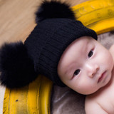 Bnaturalwell Fashion Baby Fox Fur Hat Girls Boys 100% Real Fur pompoms Ball Baby Winter Beanies Cap Knitted beanies H064D
