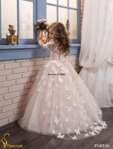 Blush Pink Long Sleeve Flower Girl Dresses for Wedding 3D Flowers Ball Gown 2017 Little Girls Communion Party Pageant Dress F44