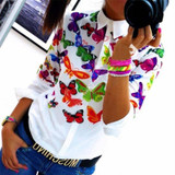 Blusas Women Blouses white fashion Butterfly Chiffon blouse plus size body Tops Long Sleeve Shirt Casual blusa femininoJa25
