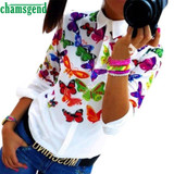 Blusas Women Blouses white fashion Butterfly Chiffon blouse plus size body Tops Long Sleeve Shirt Casual blusa femininoJa25