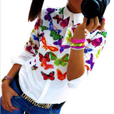 Blusas Women Blouses white fashion Butterfly Chiffon blouse plus size body Tops Long Sleeve Shirt Casual blusa feminino