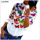 Blusas Women Blouses white fashion Butterfly Chiffon blouse plus size body Tops Long Sleeve Shirt Casual blusa feminino
