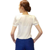 blusas S~XXL Camisas Blusas Femininas  Women Tropical Blusa Lace Short Sleeve Shirt V Neck Doll Chiffon Tops Women Blouses A727
