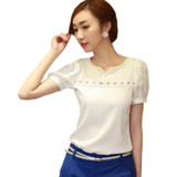 blusas S~XXL Camisas Blusas Femininas  Women Tropical Blusa Lace Short Sleeve Shirt V Neck Doll Chiffon Tops Women Blouses A727