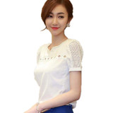 blusas S~XXL Camisas Blusas Femininas  Women Tropical Blusa Lace Short Sleeve Shirt V Neck Doll Chiffon Tops Women Blouses A727