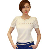 blusas S~XXL Camisas Blusas Femininas  Women Tropical Blusa Lace Short Sleeve Shirt V Neck Doll Chiffon Tops Women Blouses A727