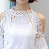 Blusas Plus size Women Blouses 2017 Summer Tops Fashion Shirt Women White Lace Blouse Hollow Out Chiffon Blouse Off Shoulder Top