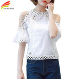 Blusas Plus size Women Blouses 2017 Summer Tops Fashion Shirt Women White Lace Blouse Hollow Out Chiffon Blouse Off Shoulder Top