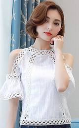 Blusas Plus size Women Blouses 2017 Summer Tops Fashion Shirt Women White Lace Blouse Hollow Out Chiffon Blouse Off Shoulder Top