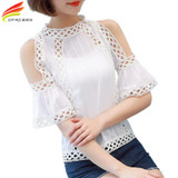 Blusas Plus size Women Blouses 2017 Summer Tops Fashion Shirt Women White Lace Blouse Hollow Out Chiffon Blouse Off Shoulder Top