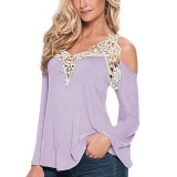 Blusas Femininos 2017 Summer Style Blusas Women Blouses Shirt Off Shoulder Long Sleeve V-Neck Lace Strapless Women Tops 7644