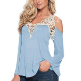 Blusas Femininos 2017 Summer Style Blusas Women Blouses Shirt Off Shoulder Long Sleeve V-Neck Lace Strapless Women Tops 7644