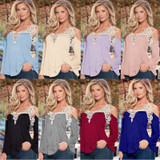 Blusas Femininos 2017 Summer Style Blusas Women Blouses Shirt Off Shoulder Long Sleeve V-Neck Lace Strapless Women Tops 7644