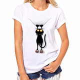 Blusas Femininas 2017 Women Summer Blouses Short Sleeve Q-Neck Blouse Shirts Cat Print Casual Women Shirts Tops Plus Size