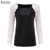 Blusas Femininas 2018 Autumn Women Tops Shirts Long Sleeve PU Leather Patchwork Blouses Fashion Casual Loose Plus Size