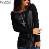 Blusas Femininas 2018 Autumn Women Tops Shirts Long Sleeve PU Leather Patchwork Blouses Fashion Casual Loose Plus Size