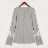 Blusas Femininas 2017 Fashion Women Lace Shirt Spring Autumn Long Sleeve O-Neck Casual Slim Blouse Plus Size S-4XL