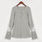 Blusas Femininas 2017 Fashion Women Lace Shirt Spring Autumn Long Sleeve O-Neck Casual Slim Blouse Plus Size S-4XL