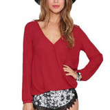 Blusas Femininas 2016 New Women V Neck Solid Chiffon Blouse Sexy lady Long Sleeve Blous Fashion Blouses Shirt 4 Colors Tops