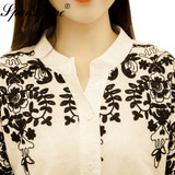 Blusas Embroidery Blouse Shirt Women tops Camisas Femininas White Black Embroidered 2017 5XL Cotton Linen plus size clothing