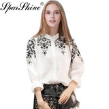 Blusas Embroidery Blouse Shirt Women tops Camisas Femininas White Black Embroidered 2017 5XL Cotton Linen plus size clothing