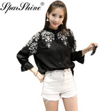 Blusas Embroidery Blouse Shirt Women tops Camisas Femininas White Black Embroidered 2017 5XL Cotton Linen plus size clothing