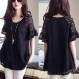 Blusas de renda summer style 2017 lace blouse vintage black short sleeve plus size 5XL women shirts femal blouses tops XXXXXL