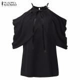 Blusas 2017 Summer Style Halter Neck Bowknot White Shirts Elegant Women Sexy Off Shoulder Blouses Casual Slim Chiffon Tops