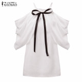 Blusas 2017 Summer Style Halter Neck Bowknot White Shirts Elegant Women Sexy Off Shoulder Blouses Casual Slim Chiffon Tops