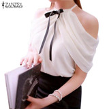 Blusas 2017 Summer Style Halter Neck Bowknot White Shirts Elegant Women Sexy Off Shoulder Blouses Casual Slim Chiffon Tops