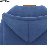 Blue Thick Long Zipper Hoodies for Ladies Fashion Women Oversize with Hat 2018 Winter Full Sleeve Cotton Black Gray Sweatshirts