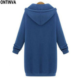 Blue Thick Long Zipper Hoodies for Ladies Fashion Women Oversize with Hat 2018 Winter Full Sleeve Cotton Black Gray Sweatshirts