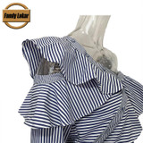 Blue Striped Cold Shoulder Blouse Women 2017 Spring Summer Asymmetric Ruffle Blouse Shirts Women Long Sleeve Shirt Blouse Female