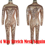 Blue Rompers Womens Jumpsuit Romper Sexy Gold Geometric Tattoo Sequin Jumpsuit Women Long Sleeve Sequined Women Bodysuit Catsuit