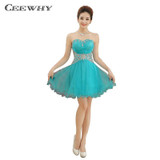 Blue Organza Beading Sweetheart Strapless Ball Gown Women Evening Party Short Dresses Above Knee robe de Cocktail Dresses