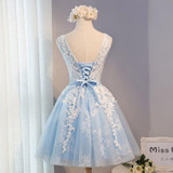 Blue Lace Cocktail Dresses Scoop Neck Tank Appliques Knee-Length A-Line Cocktail Party Dress robe de cocktail