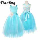 Blue Flower Girls Dress Kids Pageant Party Ball Gown Prom Princess Formal Occassion Long Crossed Back Dress Blue Flower Girls Dress Kids Pageant Party Ball Gown Prom Princess Formal Occassion Long Crossed Back Dress