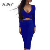 Blue Black White Long Sleeve Elastic Cotton Warm Winter Elegant Party Dresses 2016 Sexy Midi Pencil Club Bandage Bodycon Dress Blue Black White Long Sleeve Elastic Cotton Warm Winter Elegant Party Dresses 2016 Sexy Midi Pencil Club Bandage Bodycon Dress