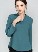 Blouses Women's Fashion Novelties European Style Solid Elegant V Neck Chiffon Blouses Long Sleeve Women's Shirt 2017 Summer Tops