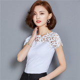 Blouse Shirt Women Cotton Lace Patchwork 2017 Fashion Summer Short Sleeve Shirt Elegant Ladies Tops Plus Size Womens Clothing