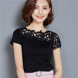 Blouse Shirt Women Cotton Lace Patchwork 2017 Fashion Summer Short Sleeve Shirt Elegant Ladies Tops Plus Size Womens Clothing