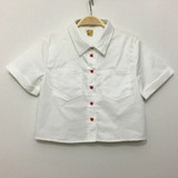 Blouse Fashion Women Short Sleeve Cute Heart-shaped Button Pockets Short Blouses Female Shirts Summer New 2018 Blue White tops