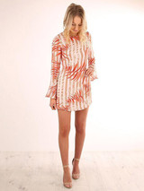 Pretty Printed Flared Sleeves Mini Dress Pretty Printed Flared Sleeves Mini Dress