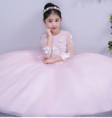 Pretty Pink Lace Flower Girl Dresses For Wedding Ball Gown Little Girls Pageant Dress Long Gowns for Girls First Communion Dress